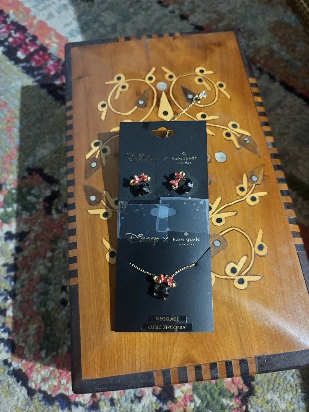 Disney Gold-Tone Necklace and Earring Set with Black and Red Minnie Accents